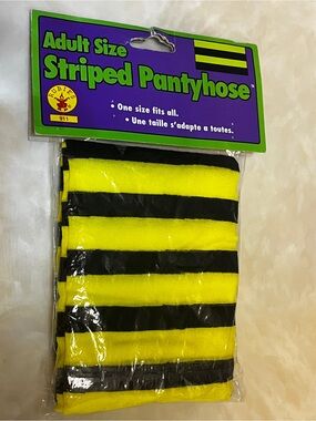NEW 🎃 Rubie's Fluorescent Yellow & Black Striped Halloween Pantyhose Adult Size